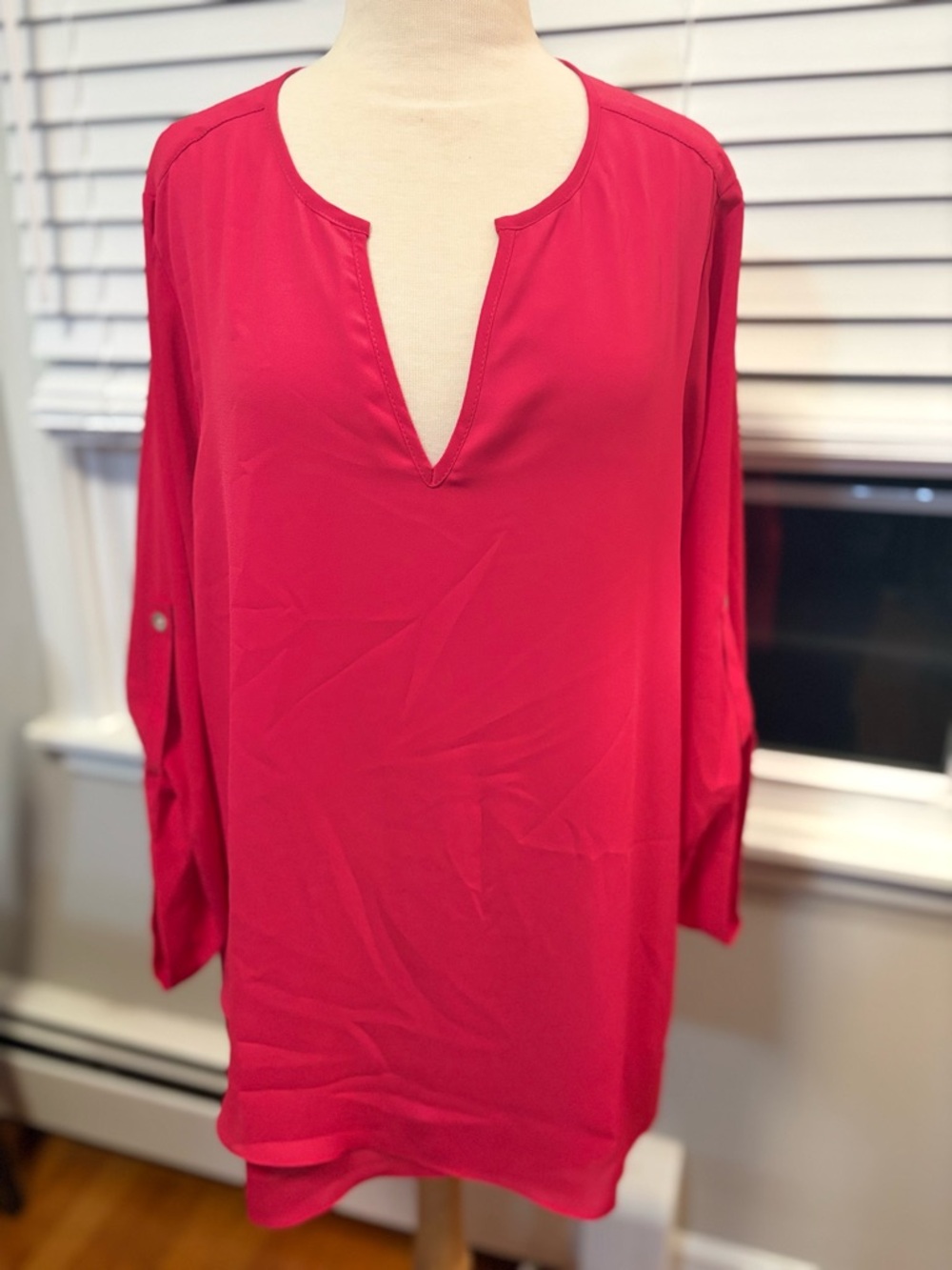 Plus Size Karen Kane Women's Split-Neck, Roll-Tab Blouse - Pink (NWT)